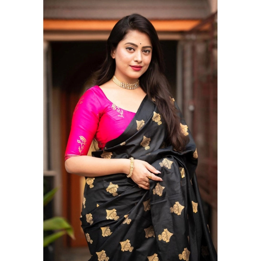 Seduva Women's Silk Printed Saree With Unstitched Blouse 5.5Mtr (Pink)