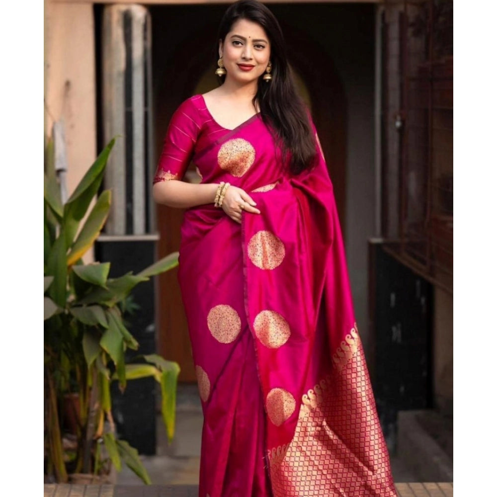 Seduva Women's Silk Printed Saree With Unstitched Blouse 5.5Mtr (Pink)