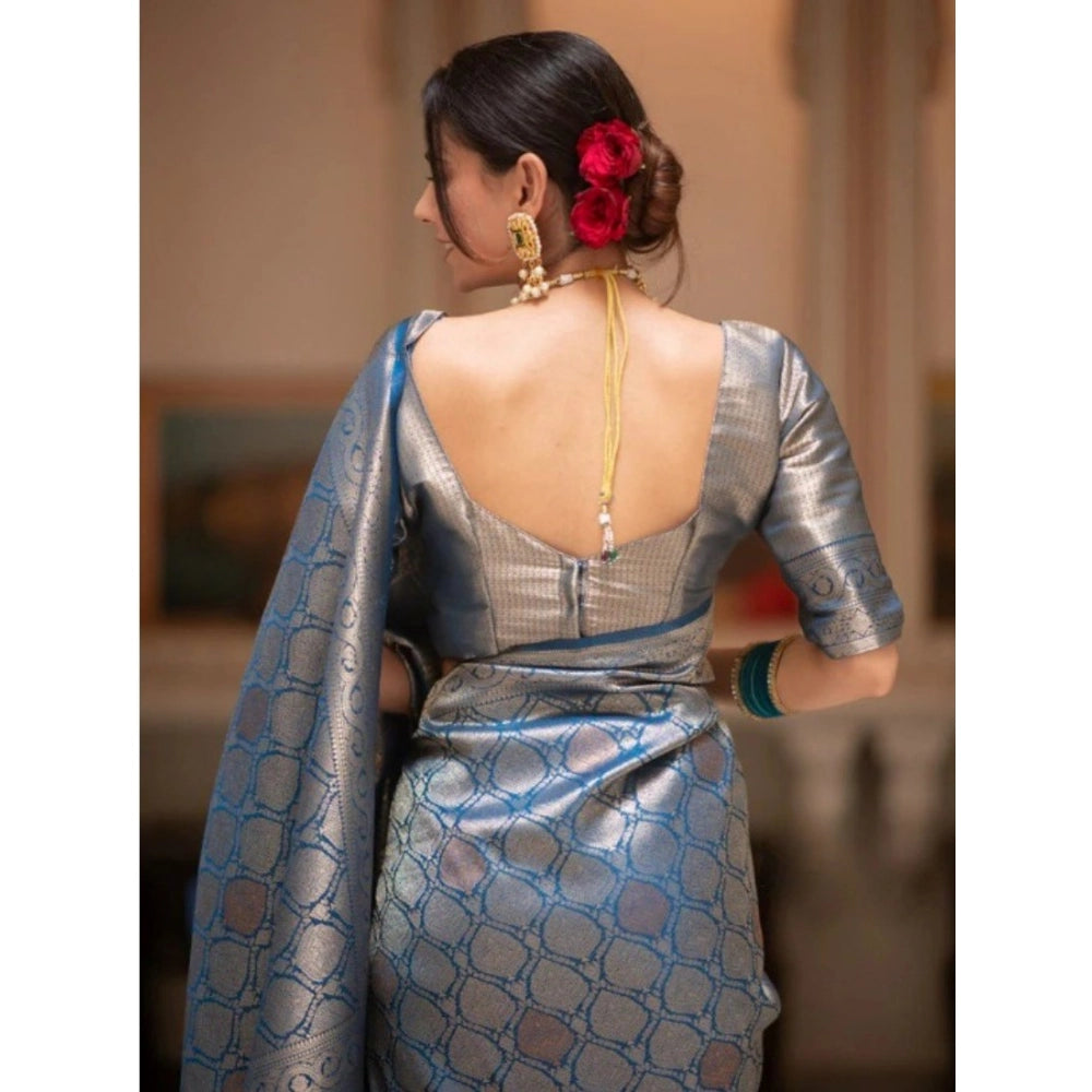 Seduva Women's Silk Printed Saree With Unstitched Blouse 5.5Mtr (Rama)