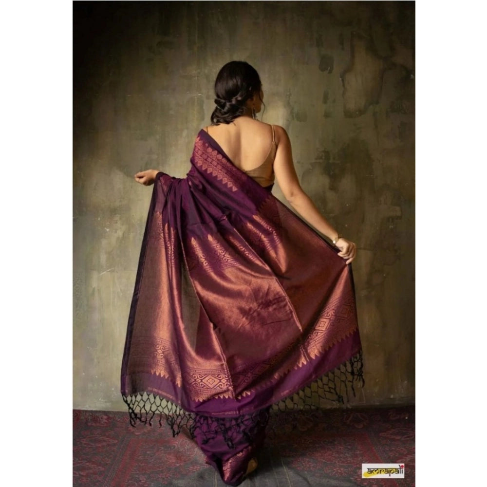 Seduva Women's Silk Printed Saree With Unstitched Blouse 5.5Mtr (Wine)