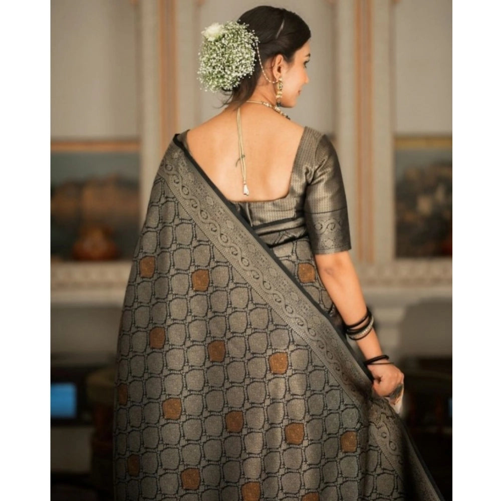 Seduva Women's Silk Printed Saree With Unstitched Blouse 5.5Mtr (Black)