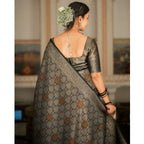 Seduva Women's Silk Printed Saree With Unstitched Blouse 5.5Mtr (Black)
