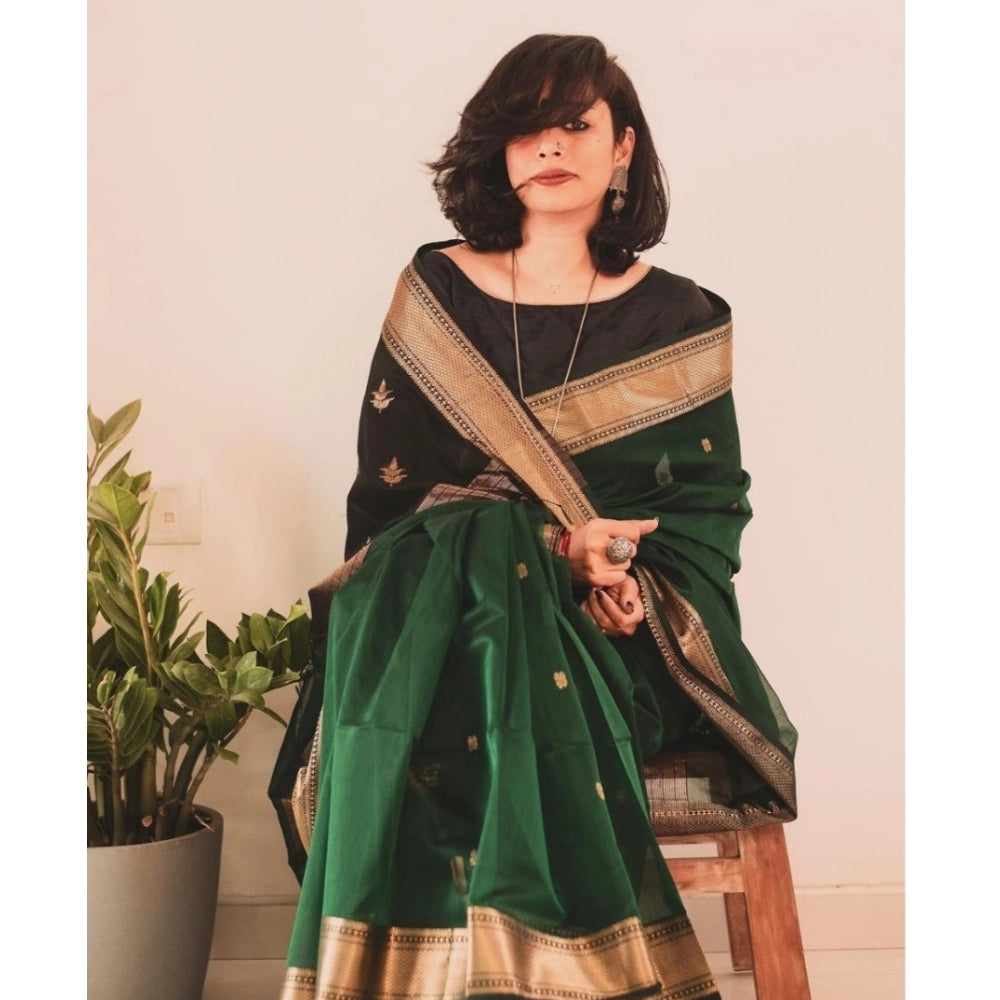 Seduva Women's Silk Printed Saree With Unstitched Blouse 5.5Mtr (Dark Green)
