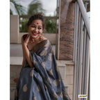 Seduva Women's Silk Printed Saree With Unstitched Blouse 5.5Mtr (Grey)