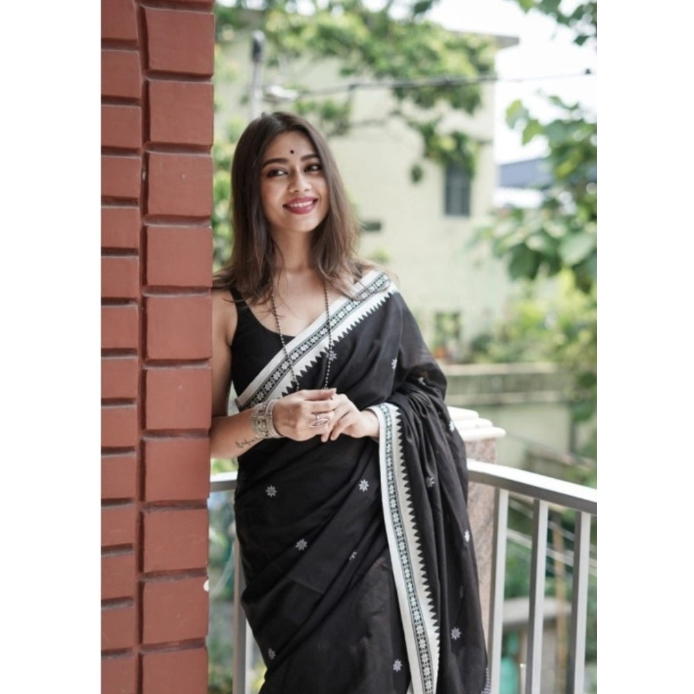 Seduva Women's Cotton  Printed Saree With Unstitched Blouse 5.5Mtr (Black)