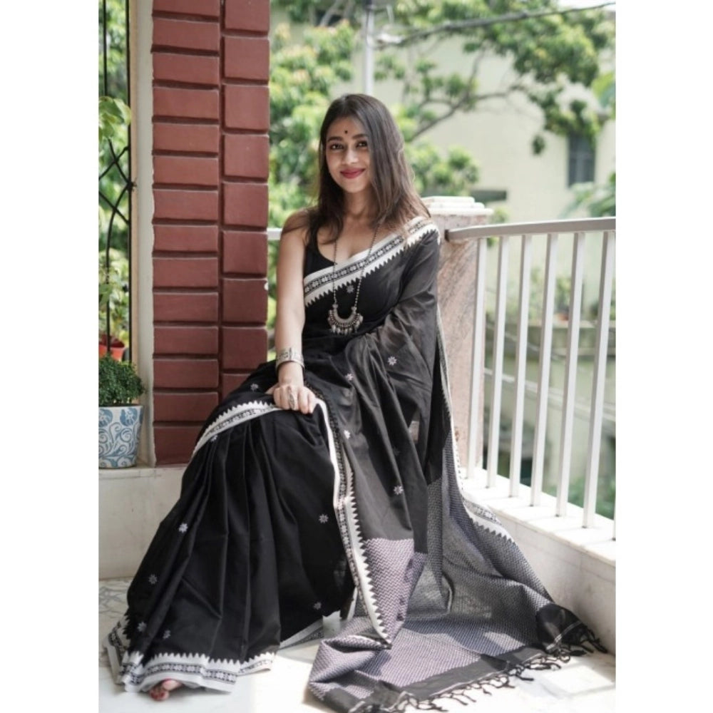 Seduva Women's Cotton  Printed Saree With Unstitched Blouse 5.5Mtr (Black)