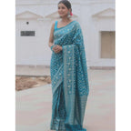 Seduva Women's Silk Printed Saree With Unstitched Blouse 5.5Mtr (Sky Blue)