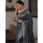 Seduva Women's Silk Printed Saree With Unstitched Blouse 5.5Mtr (Navy Blue)