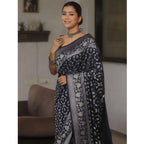Seduva Women's Silk Printed Saree With Unstitched Blouse 5.5Mtr (Navy Blue)