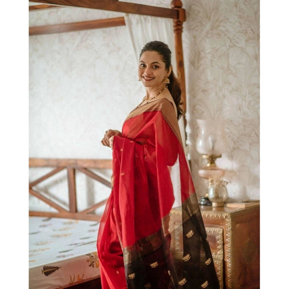 Seduva Women's Cotton  Printed Saree With Unstitched Blouse 5.5Mtr (Red)