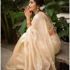 Seduva Women's Silk Printed Saree With Unstitched Blouse 5.5Mtr (Off White)