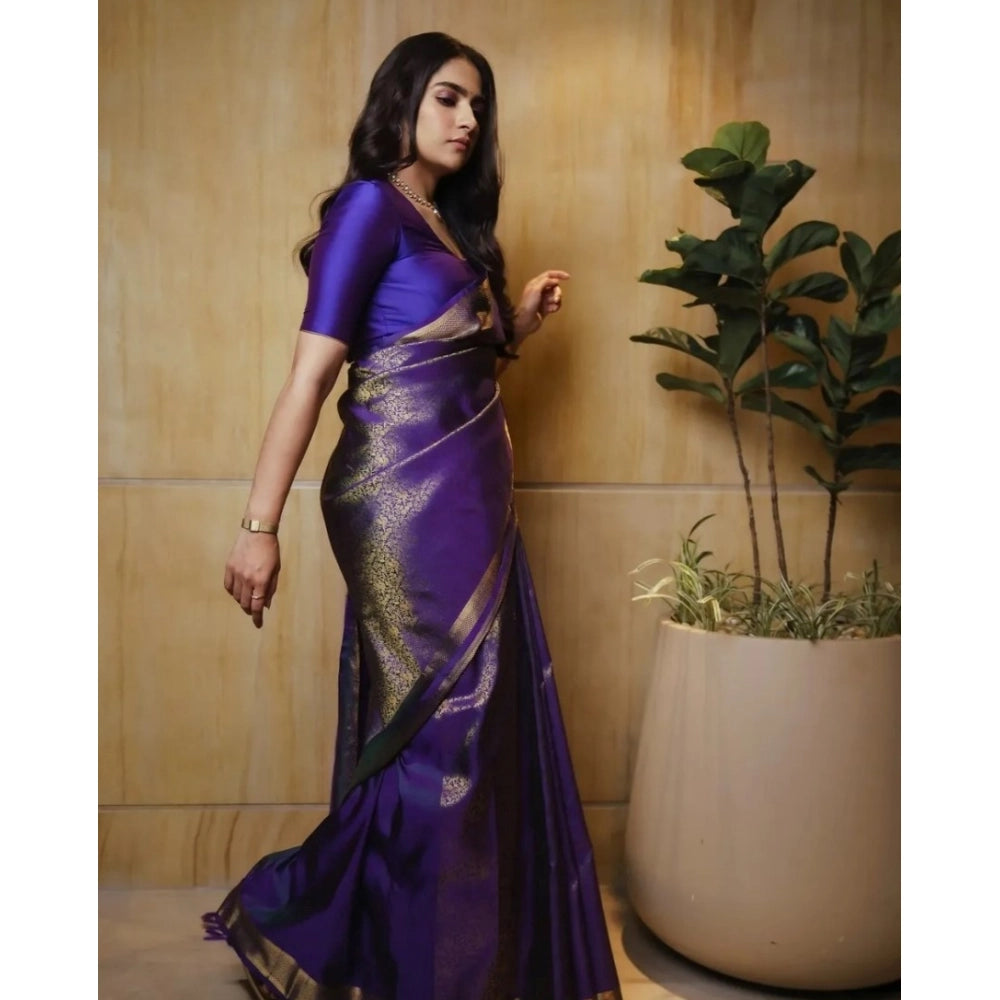 Seduva Women's Silk Printed Saree With Unstitched Blouse 5.5Mtr (Purple)