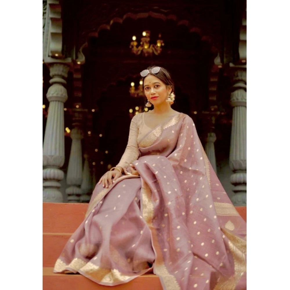 Seduva Women's Cotton  Printed Saree With Unstitched Blouse 5.5Mtr (Rose Gold)