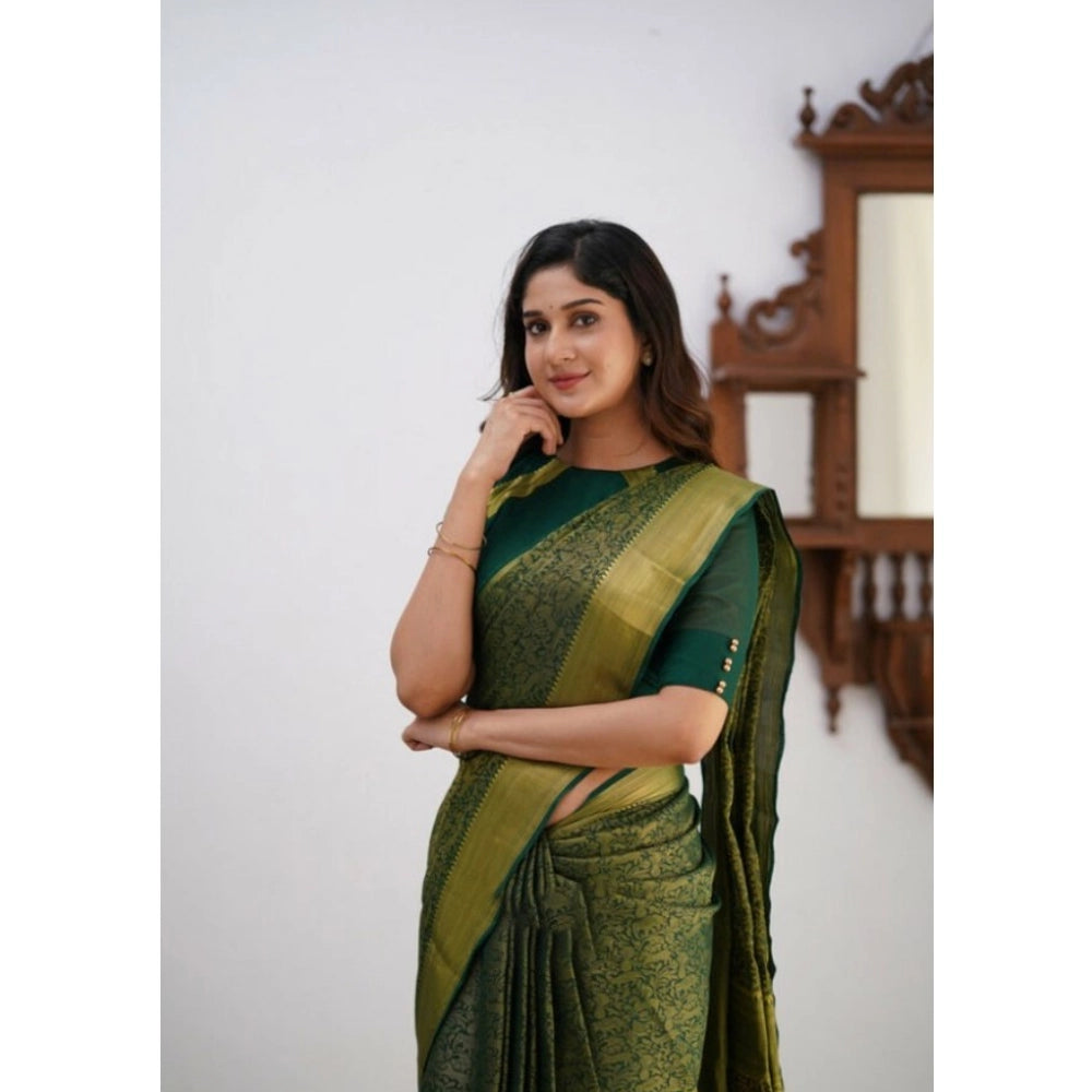 Seduva Women's Silk Printed Saree With Unstitched Blouse 5.5Mtr (Green)
