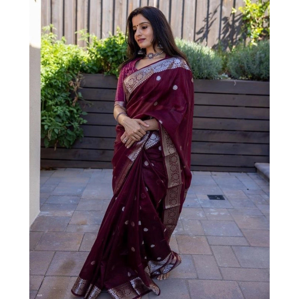 Seduva Women's Cotton  Printed Saree With Unstitched Blouse 5.5Mtr (Maroon)