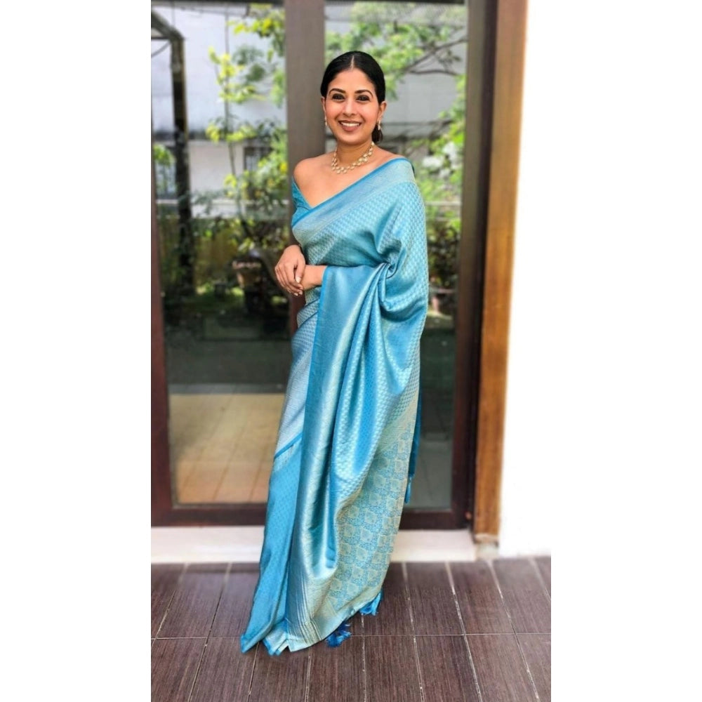 Seduva Women's Silk Printed Saree With Unstitched Blouse 5.5Mtr (Sky Blue)