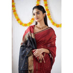 Seduva Women's Cotton  Printed Saree With Unstitched Blouse 5.5Mtr (Red)