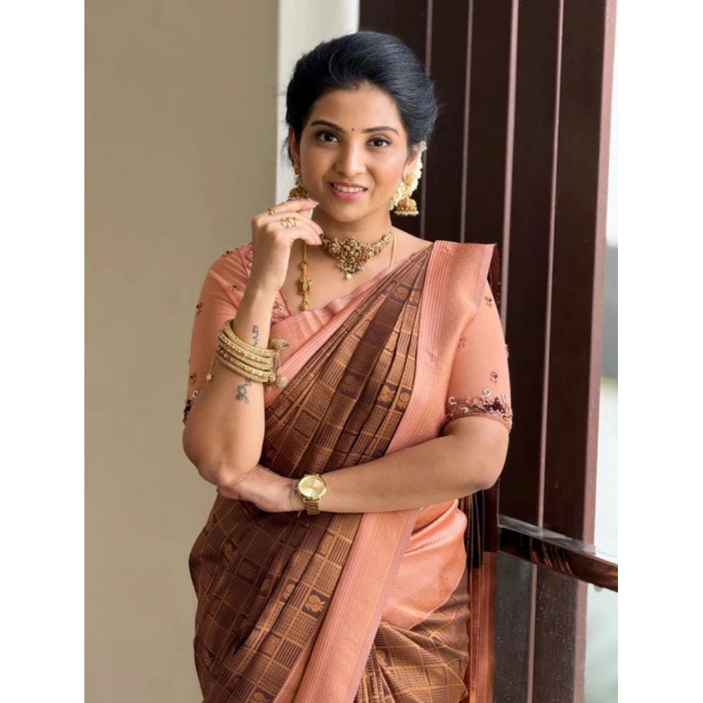 Seduva Women's Silk Printed Saree With Unstitched Blouse 5.5Mtr (Brown)
