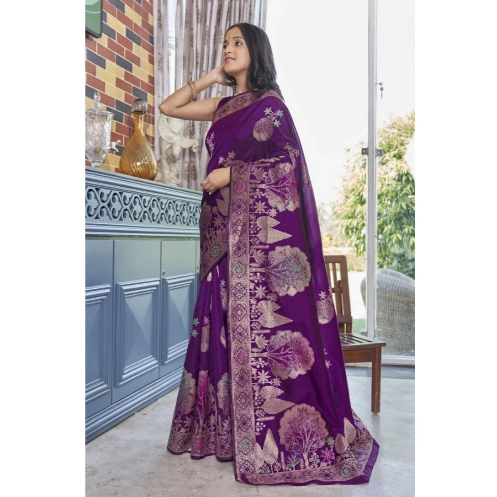 Seduva Women's Silk Printed Saree With Unstitched Blouse 5.5Mtr (Purple)
