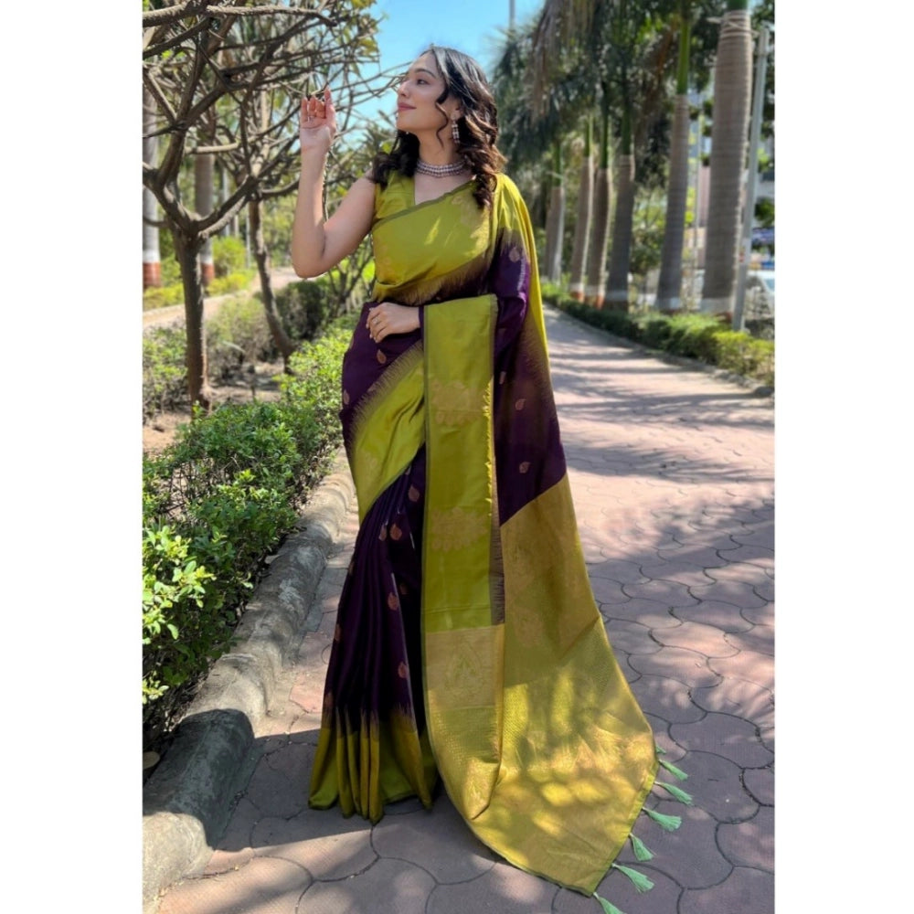 Seduva Women's Silk Printed Saree With Unstitched Blouse 5.5Mtr (Wine)