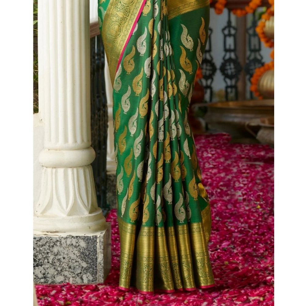 Seduva Women's Silk Printed Saree With Unstitched Blouse 5.5Mtr (Green)