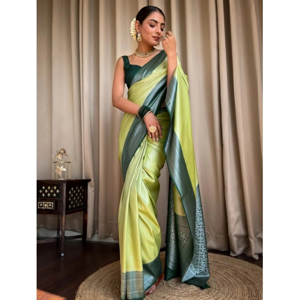 Seduva Women's Silk Printed Saree With Unstitched Blouse 5.5Mtr (Sea Green)