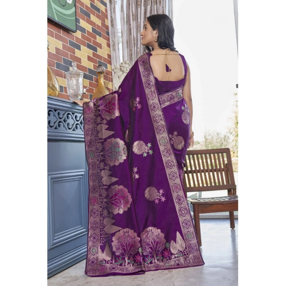 Seduva Women's Silk Printed Saree With Unstitched Blouse 5.5Mtr (Purple)