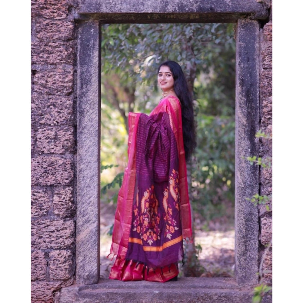 Seduva Women's Silk Printed Saree With Unstitched Blouse 5.5Mtr (Purple)