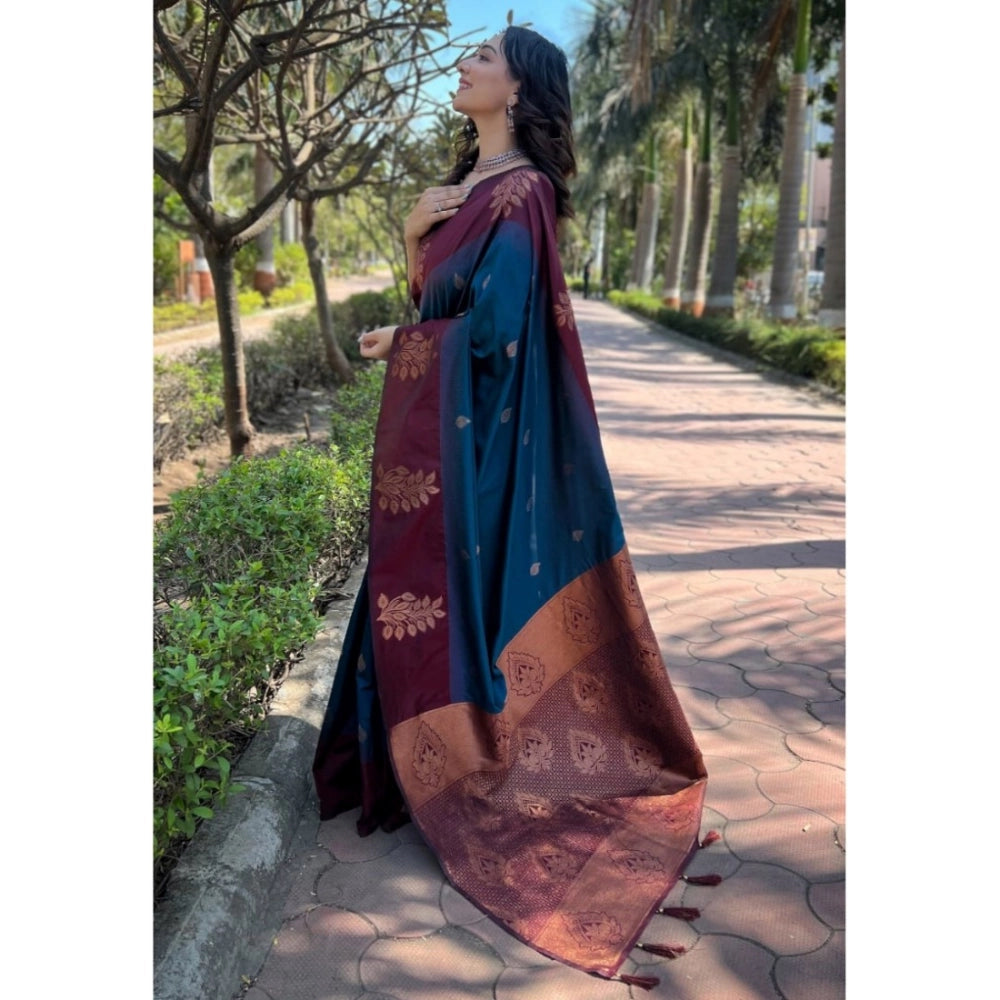 Seduva Women's Silk Printed Saree With Unstitched Blouse 5.5Mtr (Blue)