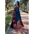 Seduva Women's Silk Printed Saree With Unstitched Blouse 5.5Mtr (Blue)