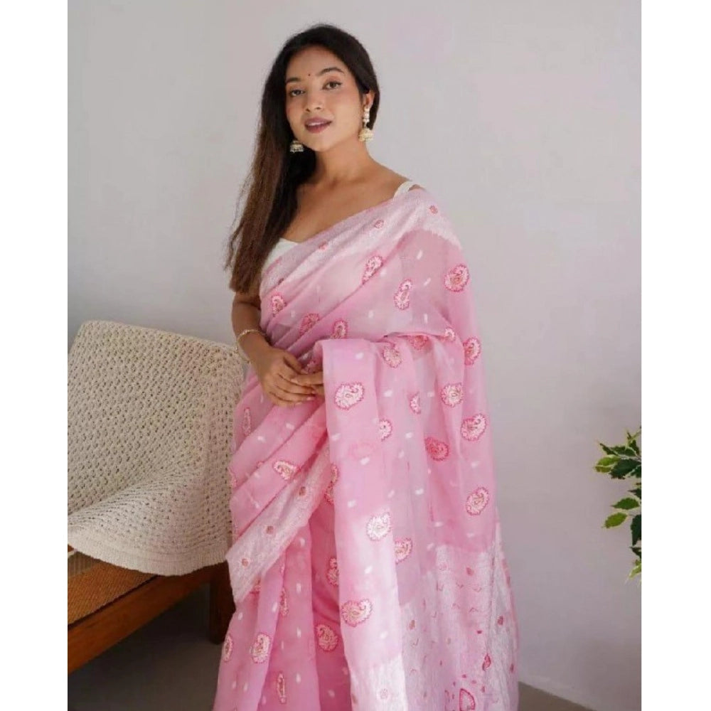 Seduva Women's Cotton  Printed Saree With Unstitched Blouse 5.5Mtr (Pink)