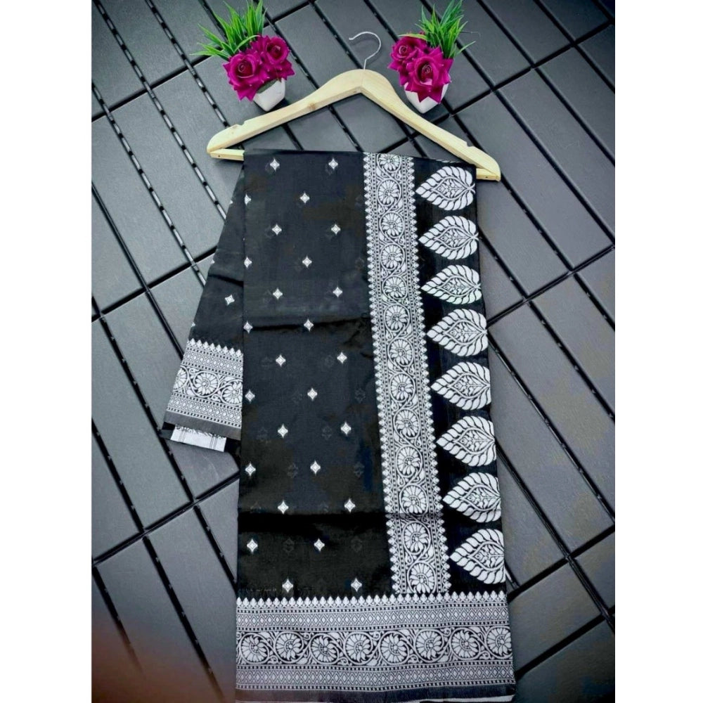 Seduva Women's Silk Printed Saree With Unstitched Blouse 5.5Mtr (Black)
