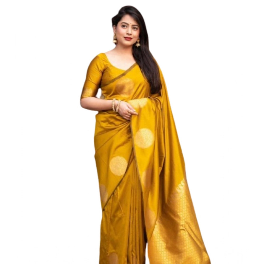 Seduva Women's Silk Printed Saree With Unstitched Blouse 5.5Mtr (Yellow)