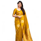 Seduva Women's Silk Printed Saree With Unstitched Blouse 5.5Mtr (Yellow)