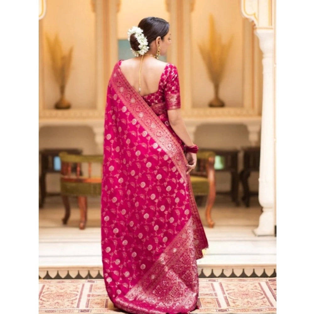 Seduva Women's Silk Printed Saree With Unstitched Blouse 5.5Mtr (Rani Pink)