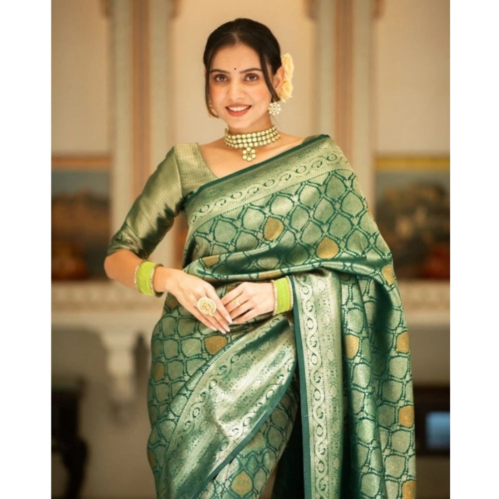 Seduva Women's Silk Printed Saree With Unstitched Blouse 5.5Mtr (Green)
