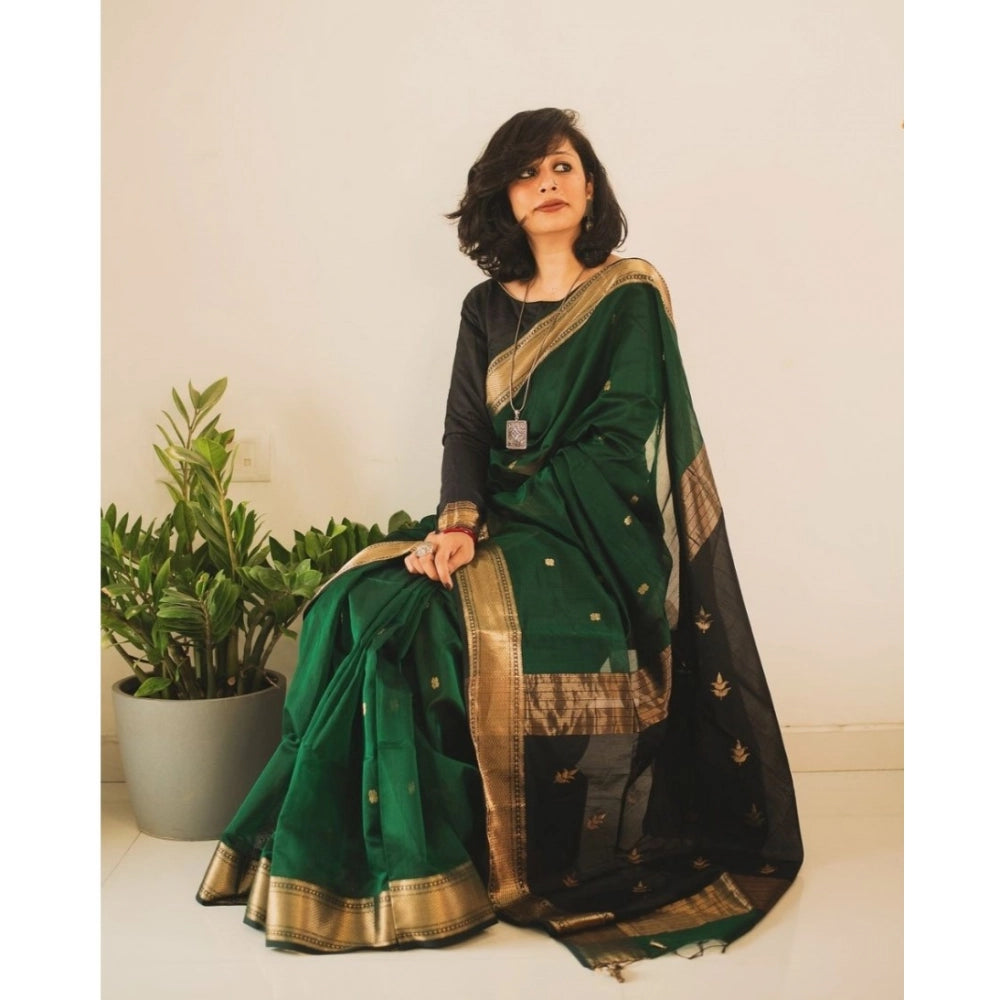 Seduva Women's Silk Printed Saree With Unstitched Blouse 5.5Mtr (Dark Green)