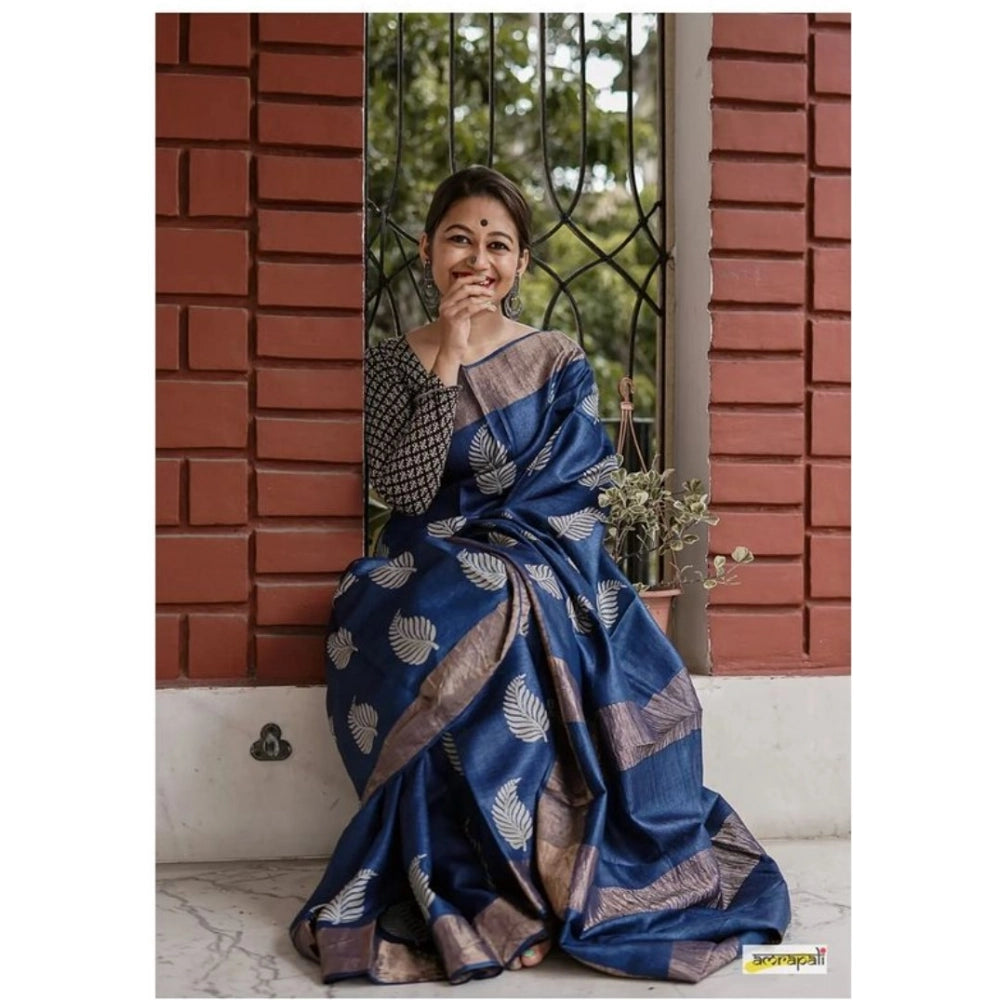 Seduva Women's Silk Printed Saree With Unstitched Blouse 5.5Mtr (Navy Blue)