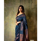 Seduva Women's Silk Printed Saree With Unstitched Blouse 5.5Mtr (Navy Blue)
