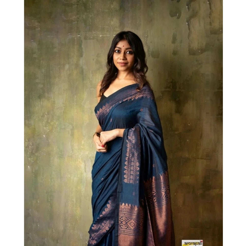 Seduva Women's Silk Printed Saree With Unstitched Blouse 5.5Mtr (Navy Blue)