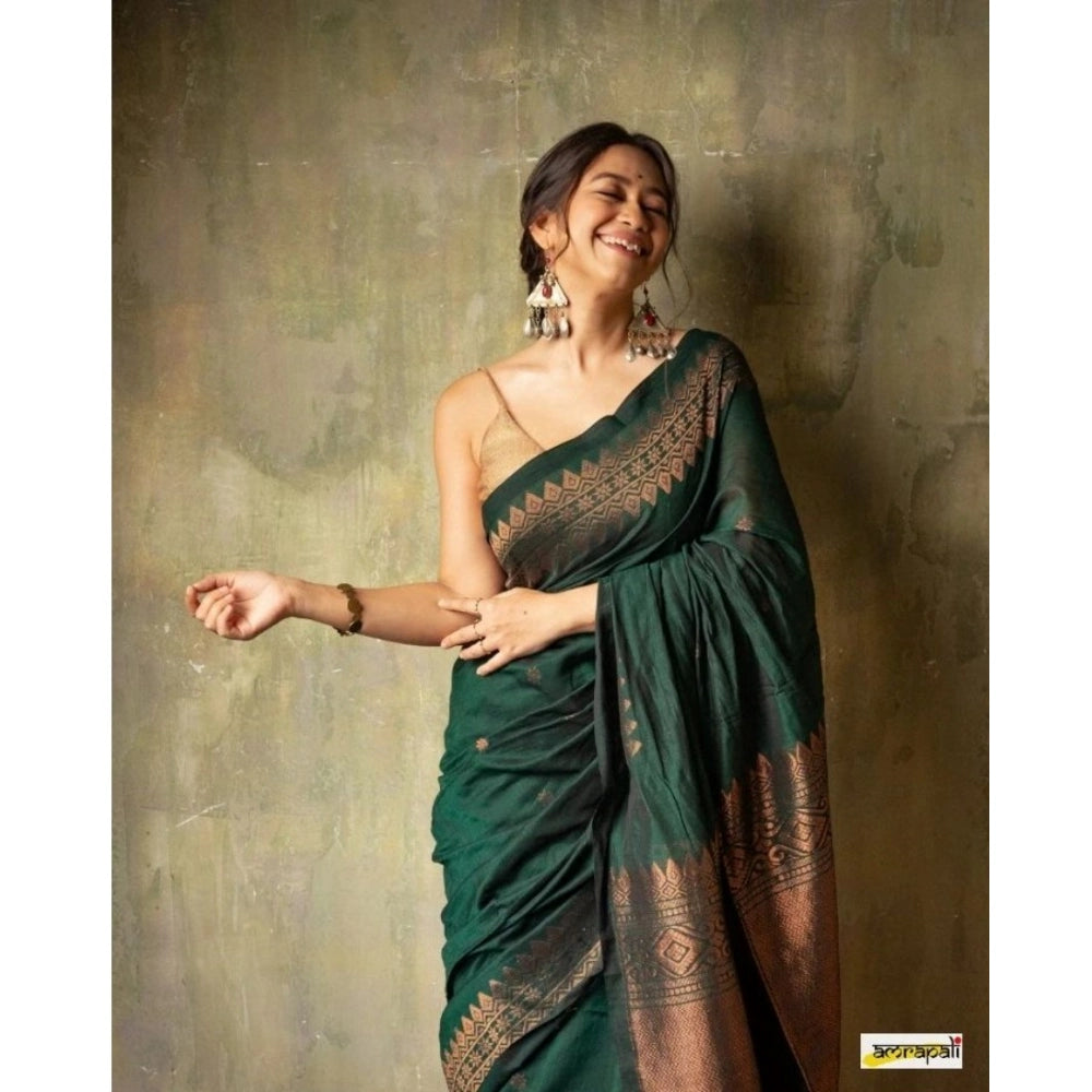 Seduva Women's Silk Printed Saree With Unstitched Blouse 5.5Mtr (Green)