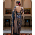 Seduva Women's Silk Printed Saree With Unstitched Blouse 5.5Mtr (Blue)