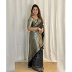 Seduva Women's Silk Printed Saree With Unstitched Blouse 5.5Mtr (Black)