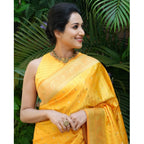 Seduva Women's Silk Printed Saree With Unstitched Blouse 5.5Mtr (Yellow)