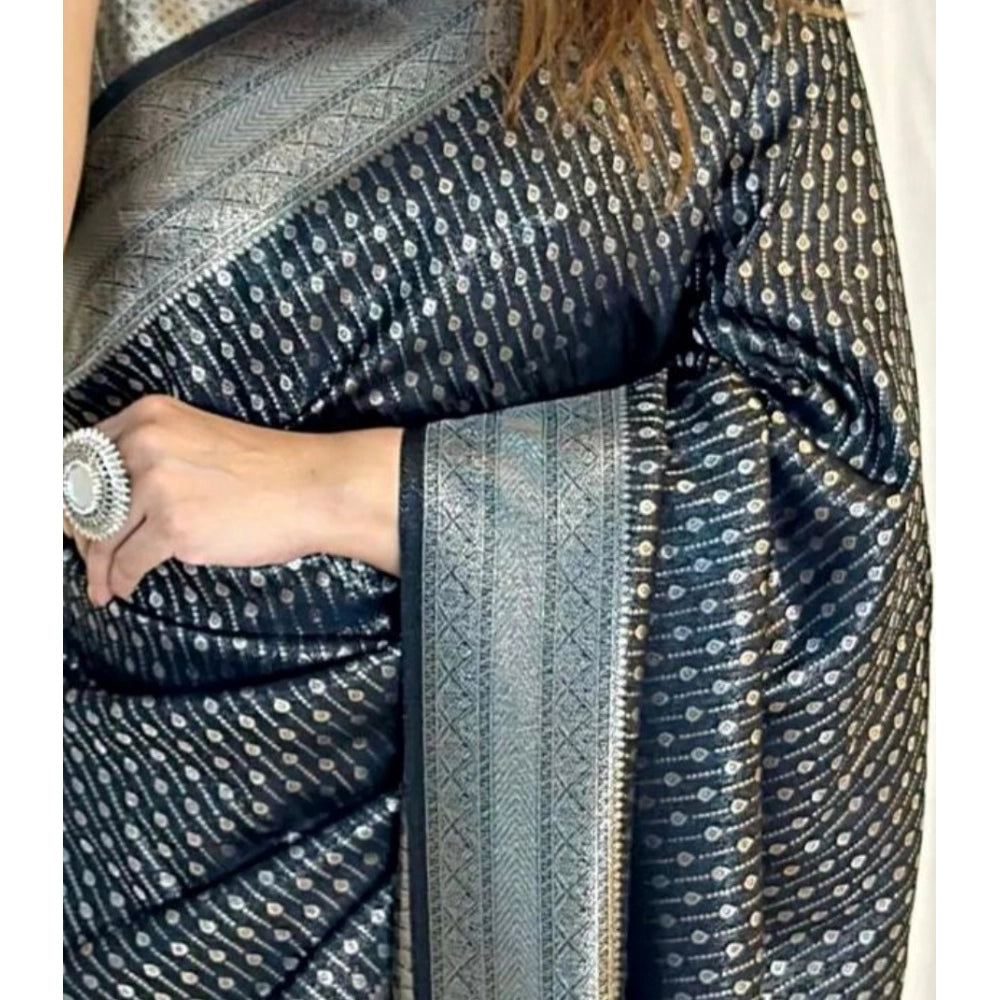 Seduva Women's Silk Printed Saree With Unstitched Blouse 5.5Mtr (Black)