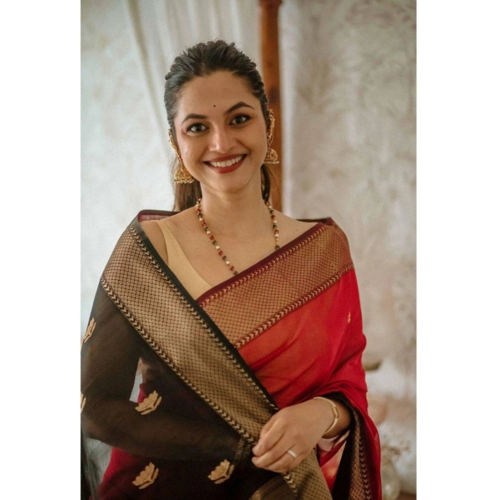 Seduva Women's Cotton  Printed Saree With Unstitched Blouse 5.5Mtr (Red)