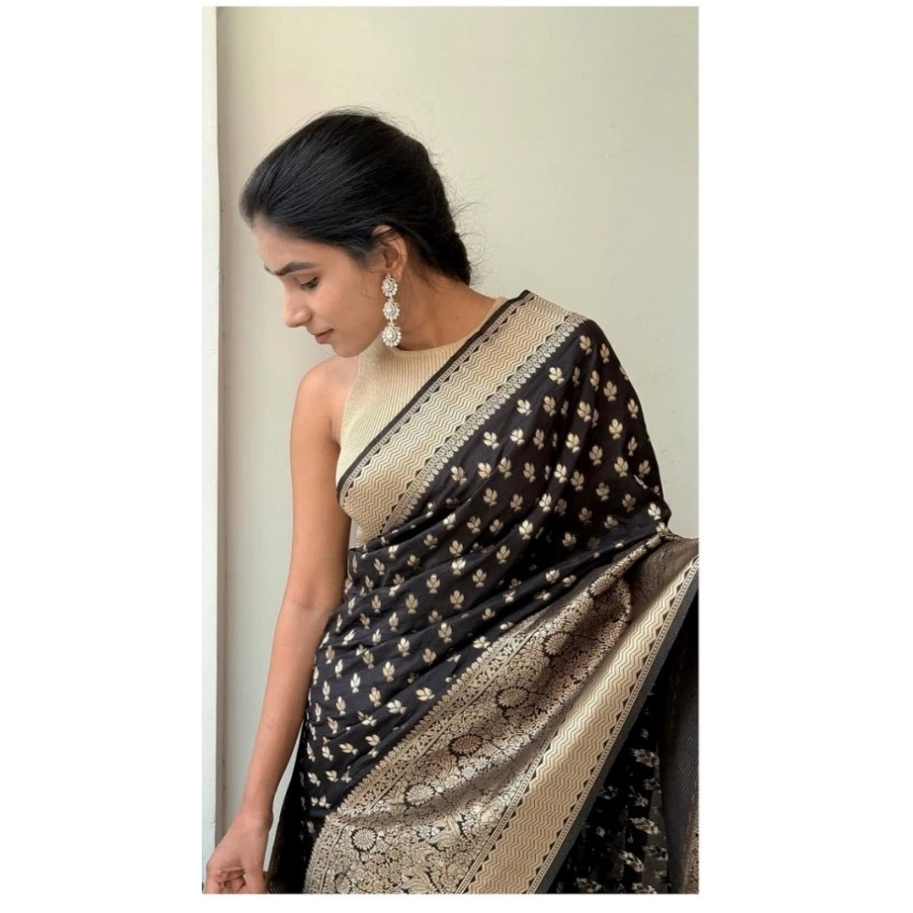 Seduva Women's Silk Printed Saree With Unstitched Blouse 5.5Mtr (Black)