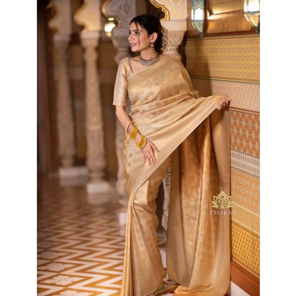 Seduva Women's Silk Printed Saree With Unstitched Blouse 5.5Mtr (Cream)