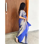 Seduva Women's Silk Printed Saree With Unstitched Blouse 5.5Mtr (Royal Blue)
