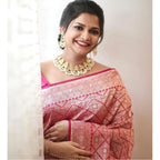 Seduva Women's Silk Printed Saree With Unstitched Blouse 5.5Mtr (Pink)